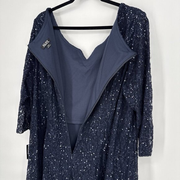 SLNY Womens Plus Size 20W Navy Blue Sequined A-Line Lace Cocktail Party Dress - Picture 7 of 8